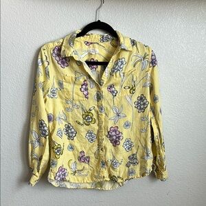 Charter Club Yellow Floral Print Button-Down Shirt